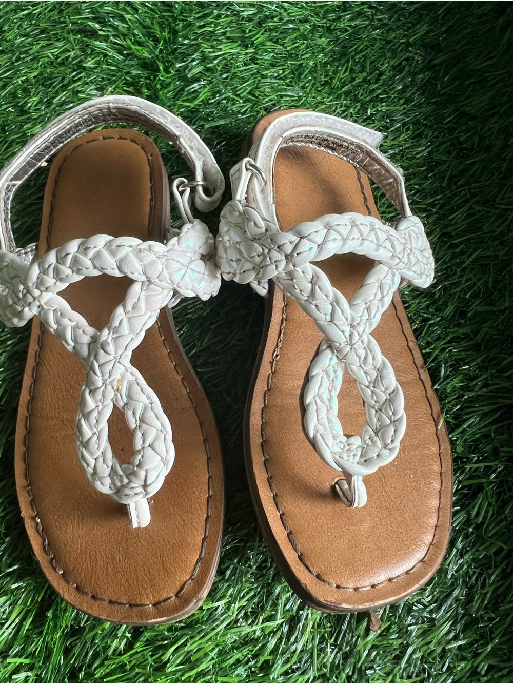 wonder nation White Braided T-Strap Girls Sandals